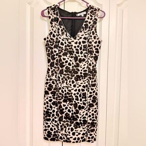 Jennifer Lopez Black and Cream Leopard Print Dress